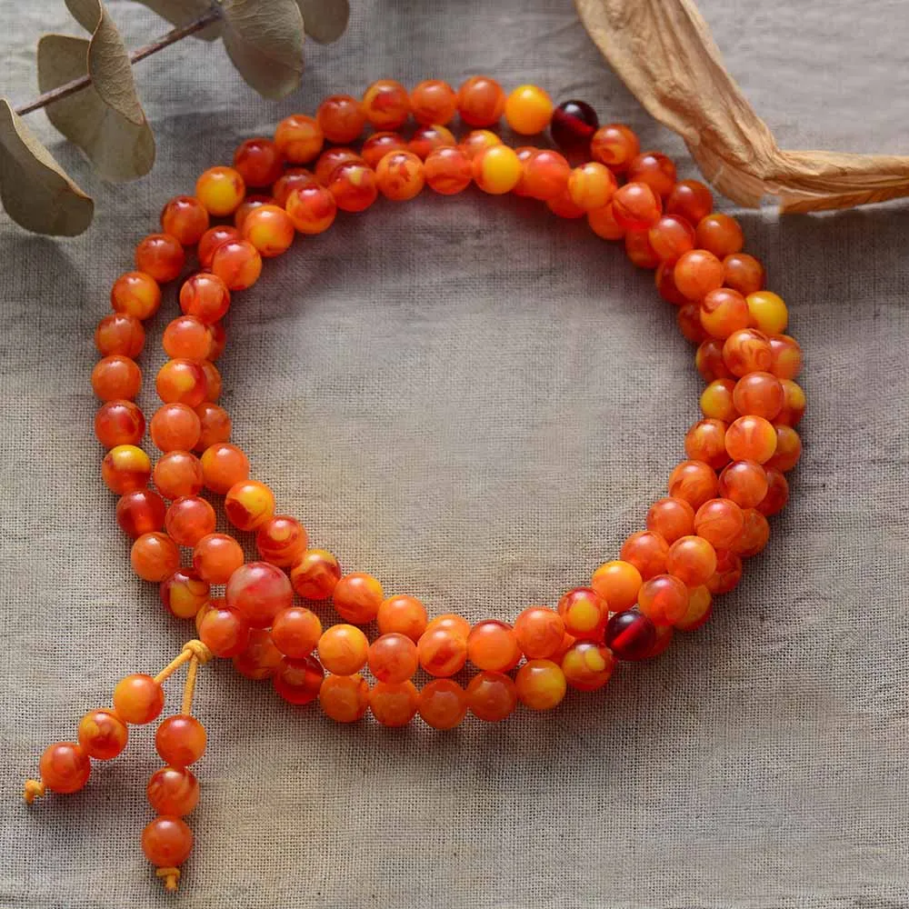 108 الخرز مالا التأمل الصلاة القلائد 6 مللي متر العنبر تمتد الريكي مسلم الوردية الروحية اليوغا مجوهرات Aliexprees