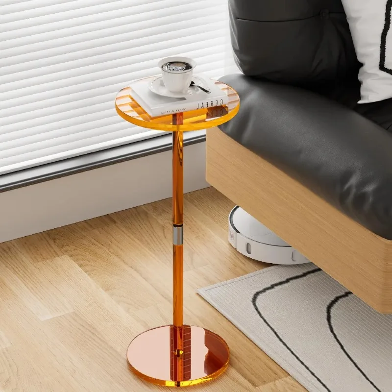 高級アクリルコーヒーテーブル、家庭用可動リビングルーム、オレンジ透明な小さなラウンドテーブル家具54センチメートル