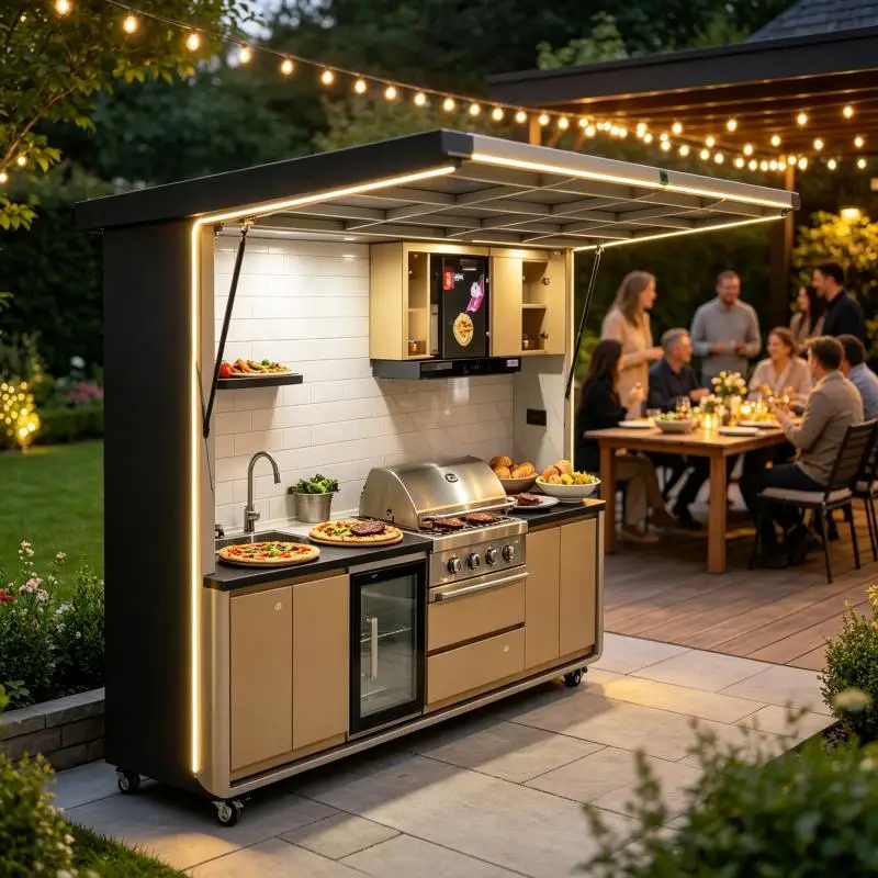 Outdoor Kitchen Premium Modular BBQ Cabinet Unit With Sink Faucet Storage Compartments For Terrace Garden