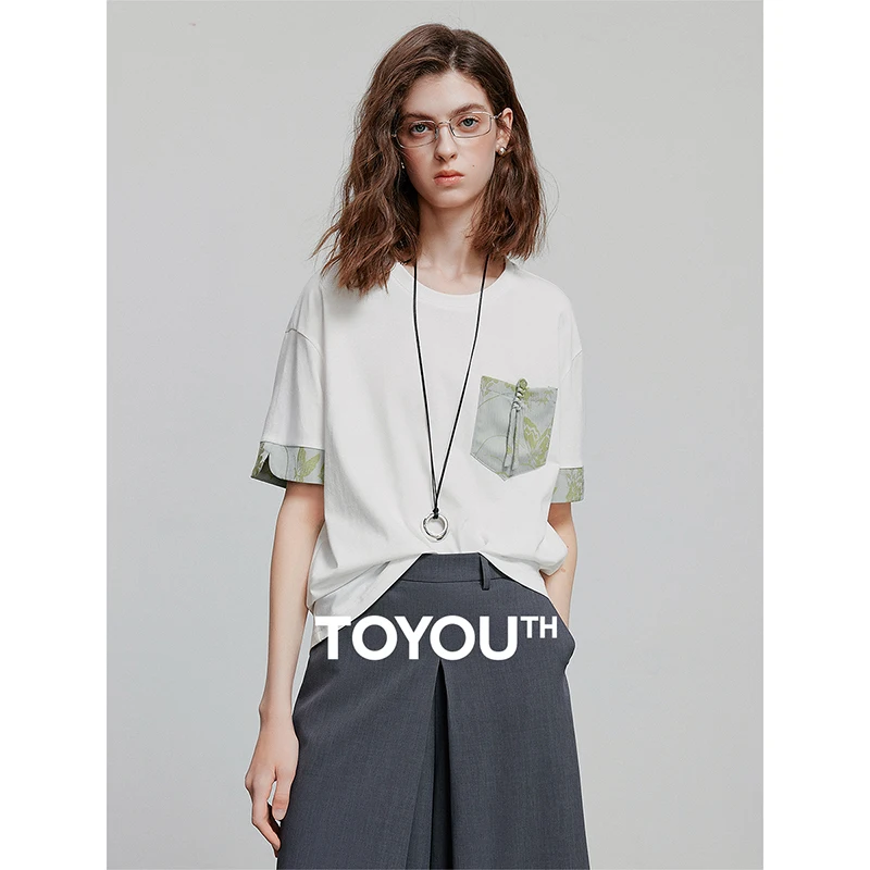 TOYOUTH Women Short Sleeve T shirt 2025 Spring New Tops 8521031