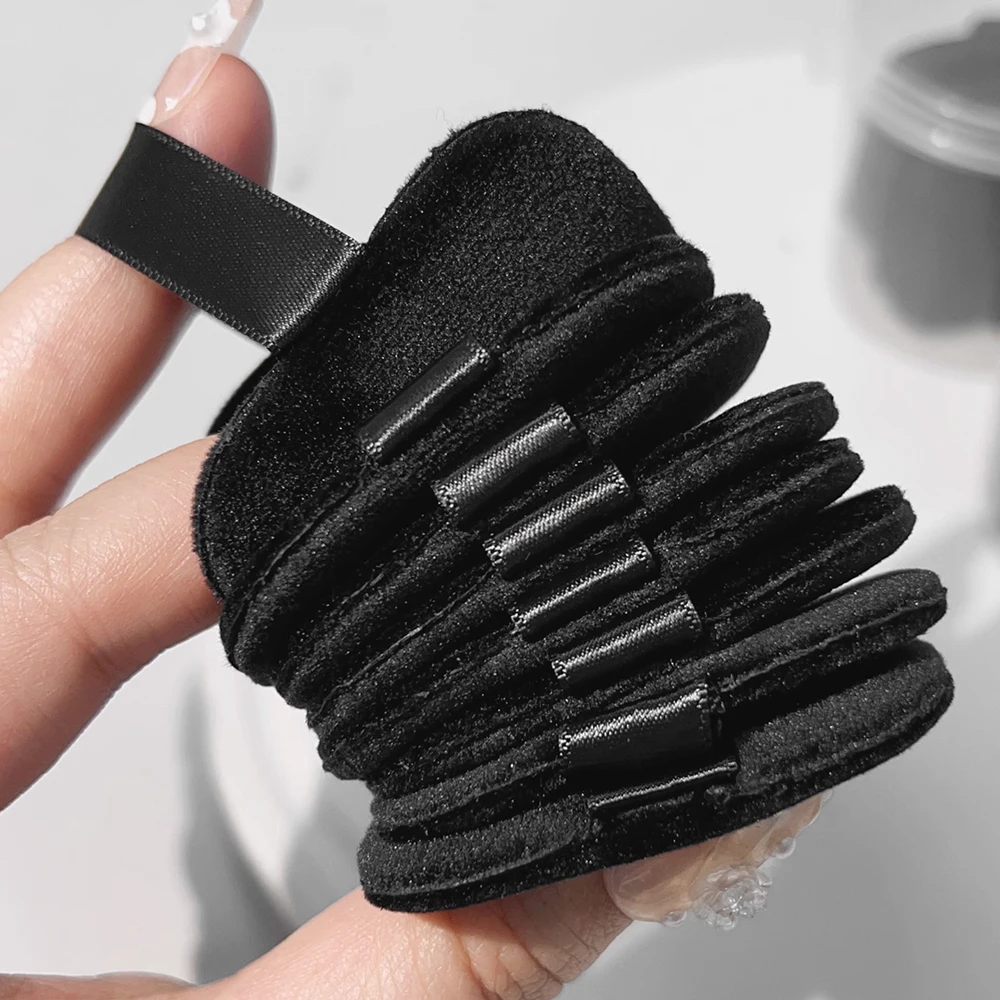 Soffi per cipria in velluto nero all'ingrosso con scatola Spugne per trucco Uso asciutto e bagnato Impostazione Tampone per cipria Blush BB Cream Fondotinta Soffio per trucco