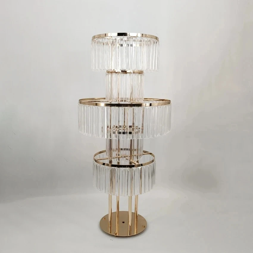 4/6/10 Pcs Wedding Gold Vase Centerpiece Acrylic Flower Stand with Hanging Acrylic, 5 Tier Round Chandelier Base for Wedding