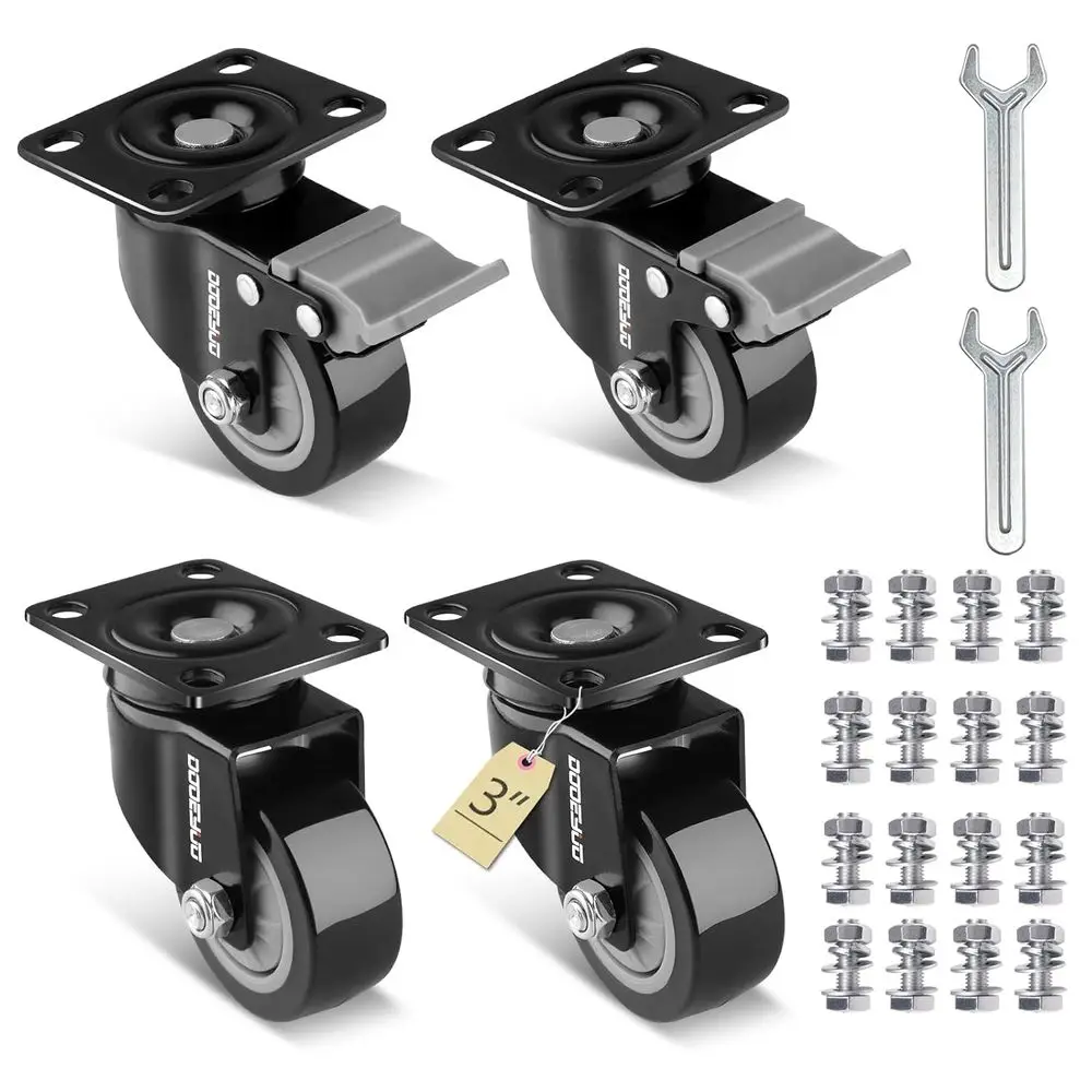 

3 Inch Heavy Duty Caster Wheels Set of 4, 2 with Brake, Rubber Swivel Casters for Furniture Cart Workbench Table, Silent Wear-Re