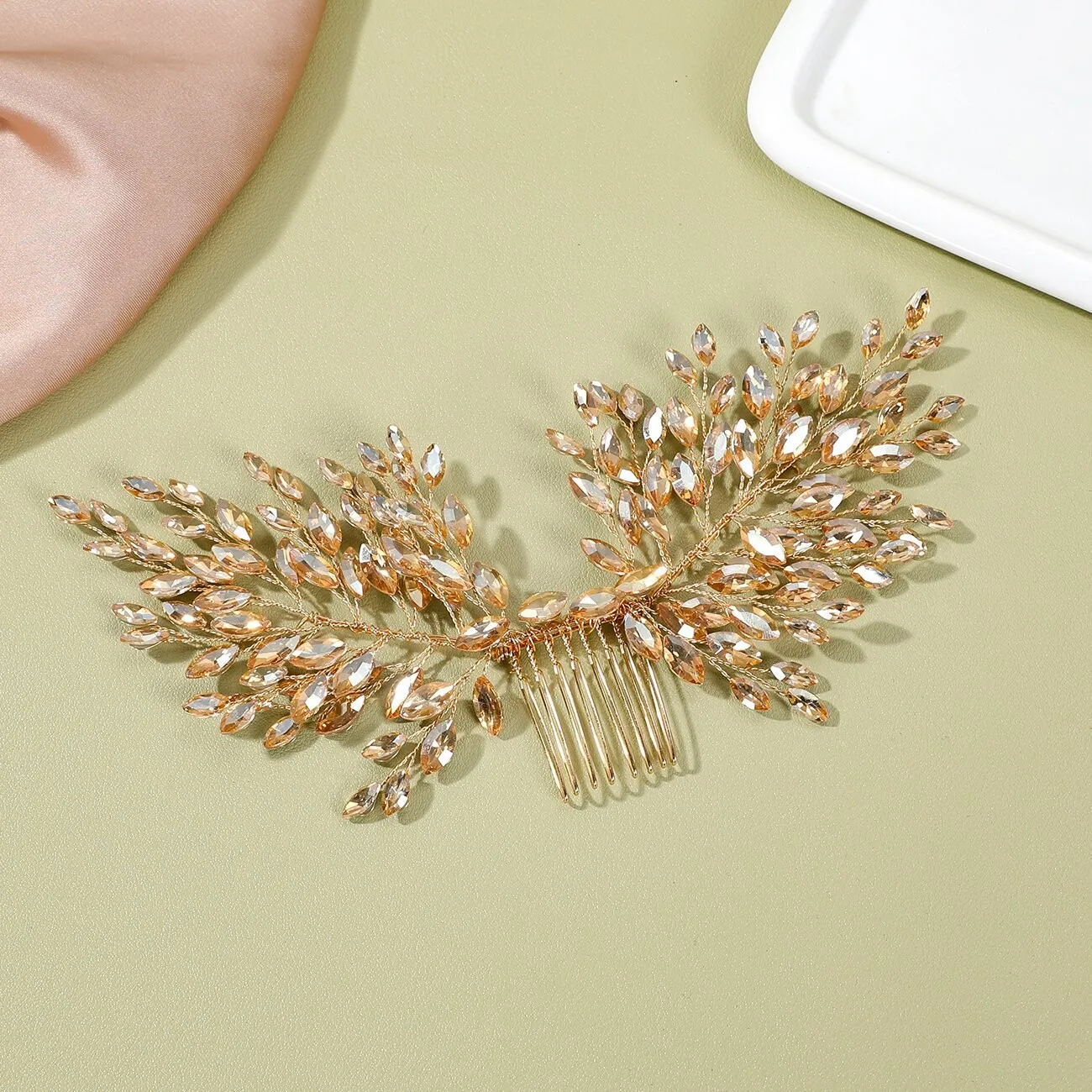 SLBRIDAL Handgefertigter Kristall-Strass-Perlen-Keramikblumen Braut-Haarkamm Hochzeits-Haaraccessoires Brautjungfern Damenschmuck – Detail 8