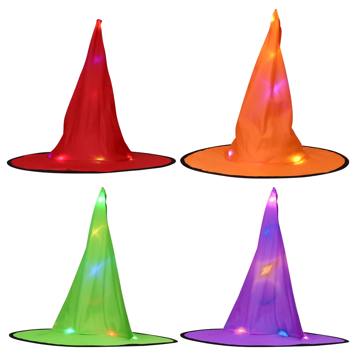 Chapéu de bruxa brilhante, 4 unidades, para adultos, boné de festa de Halloween, pacote de cosplay, show de palco, adereço brilhante