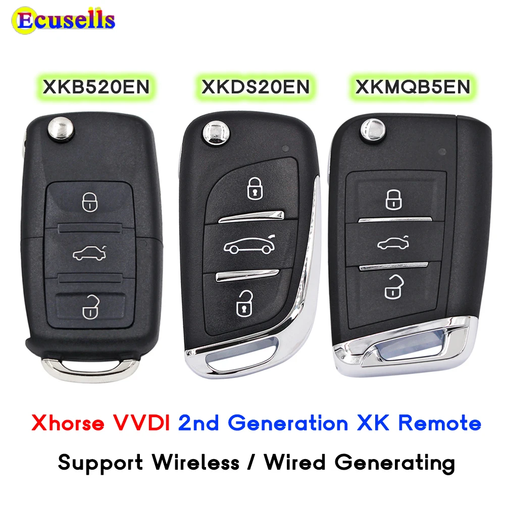 Xhorse XKB520EN XKDS20EN XKMQB5EN VVDI Wire Remote 3 Buttons Car Key B5/DS/MQB Type Supports Wireless Generating