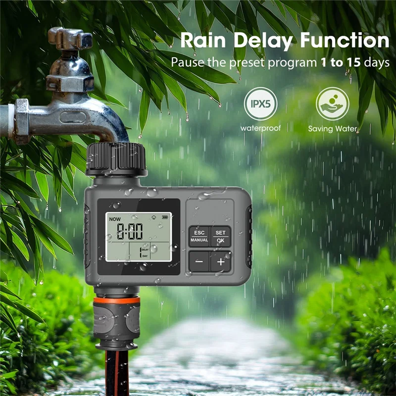 -A90P Smart Water Timer Intelligent 1-Outlet Irrigation Watering System Sprinkler Timer Garden Programmer LCD Display