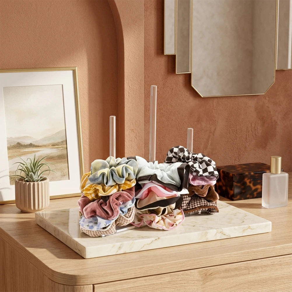 Sturdy Acrylic 3 Tier Scrunchie Holder Stand for Hair Ties and Elastic Bands Clear Desk Organizer 8.7 x 2 x 8.7 in