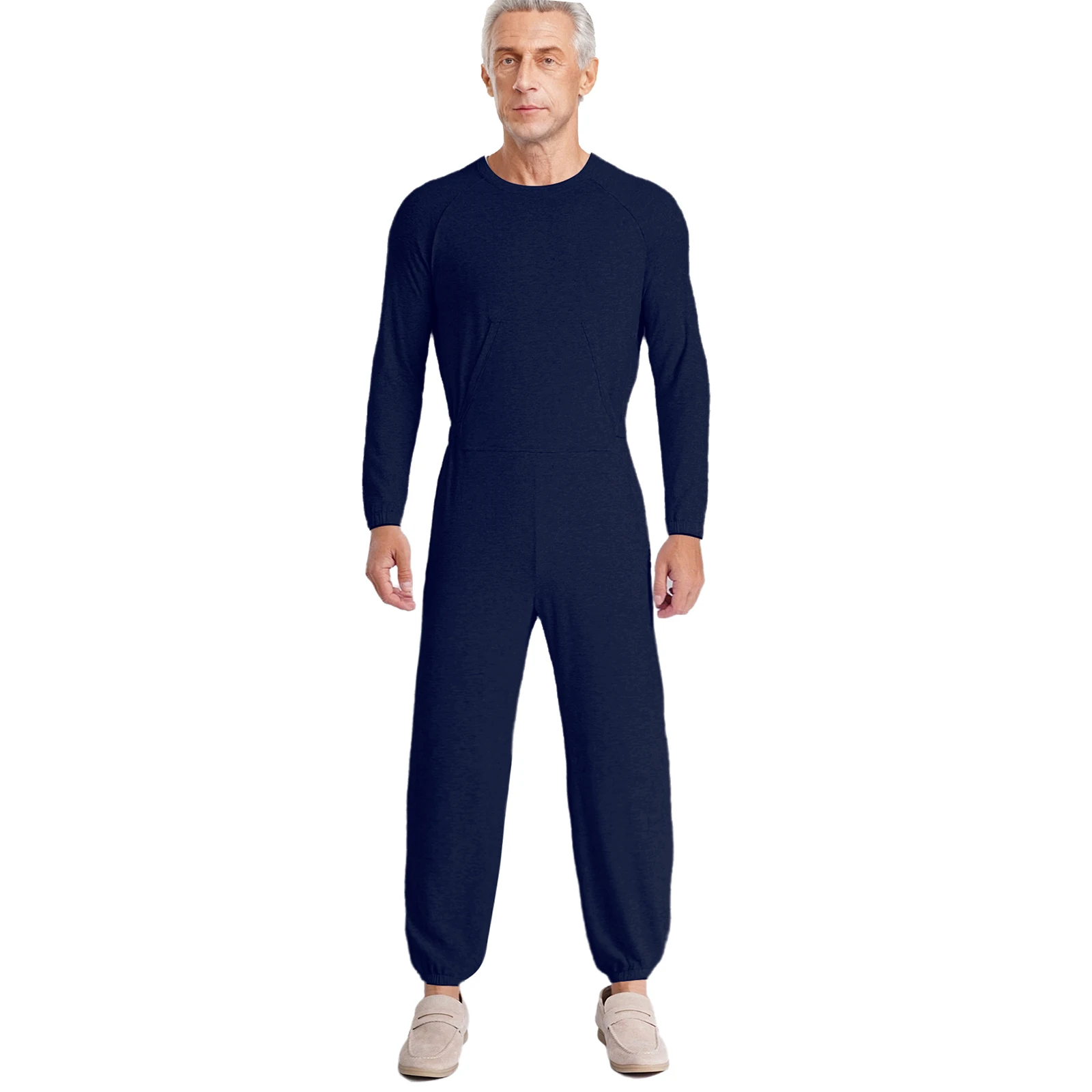 

Adults Men Adaptive Clothing Long Sleeve Elastic Cuffs with Anti-Strip Design Jumpsuit for Dementia Elderly And Special Needs