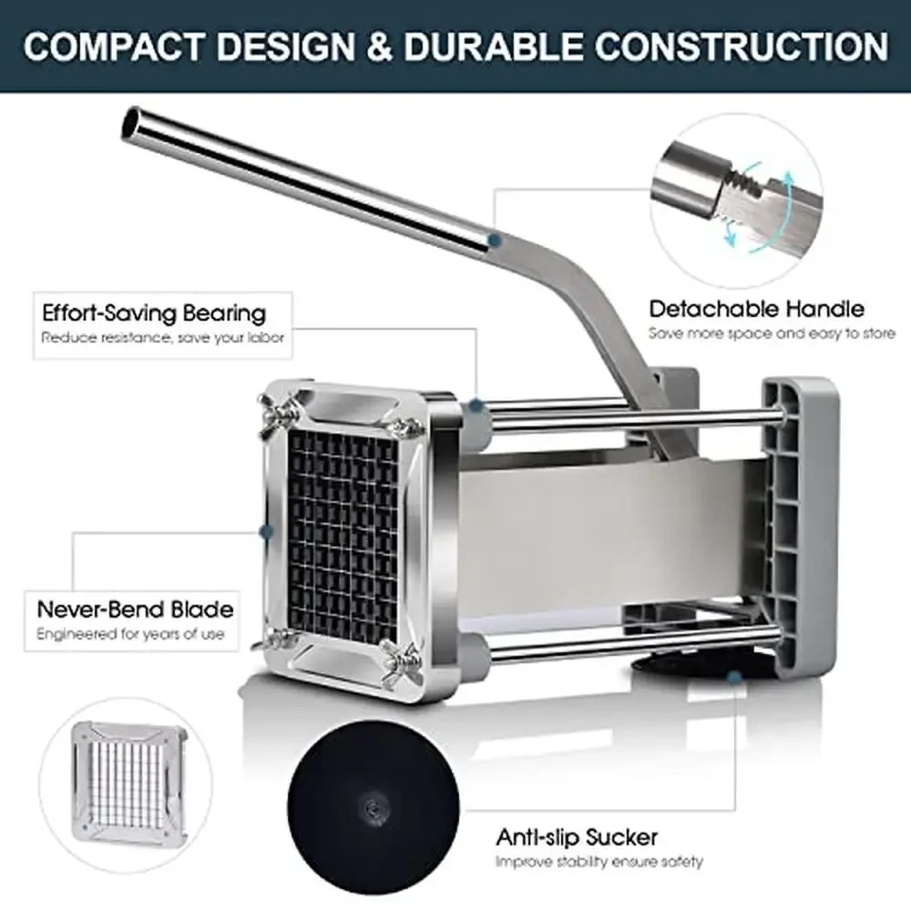 Профессиональная ножка для картофеля фри из нержавеющей стали, картофеля, моркови, огурцов, лезвия 3/8 дюйма и 1/4 дюйма, эргономичная ручка, без четверти