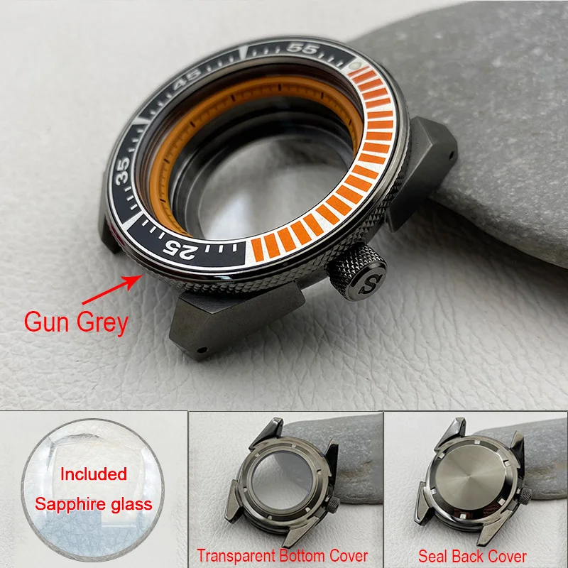 

45mm Gun Grey Mod King SRPF Samurai Series Case for 28.5mm NH35 Dial Fit NH35 NH36 7S 4R Movement Men Diving Replace Watch Cases