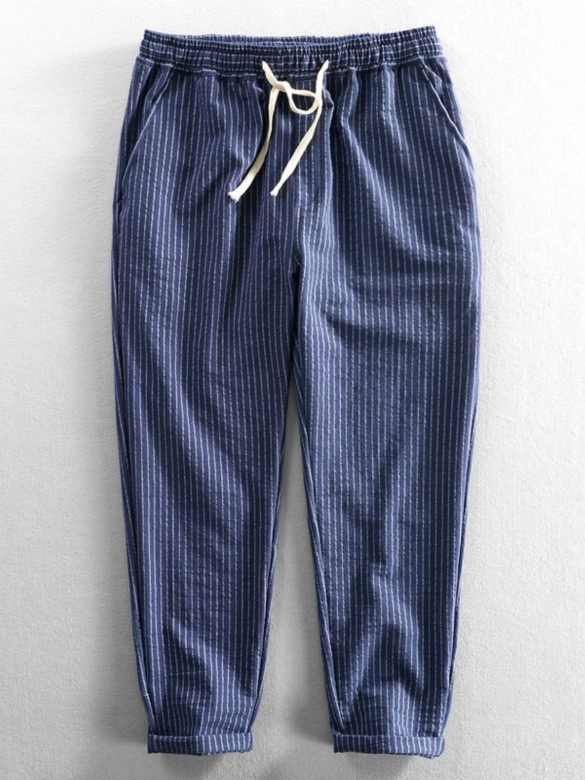 

Men's Casual Loose Fit Linen Pants Summer Thin Straight Leg Nine-Tenths Length Spor Cotton-Linen Blend Anti-Bacterial