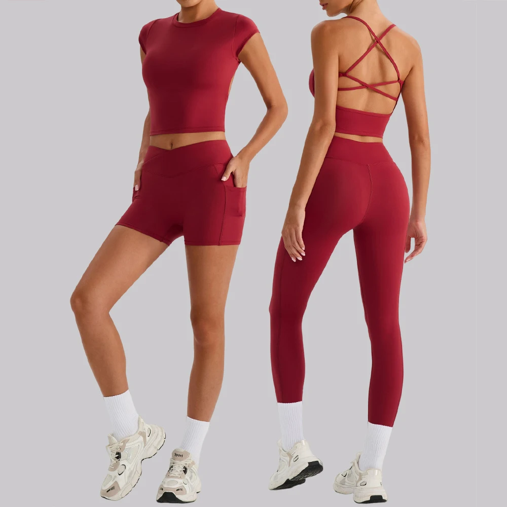 

2-х предметный комплект для йоги: спортивная одежда, костюм для фитнеса для женщин, топ с коротким рукавом, спортивный бюстгальтер, леггинсы для тренажерного зала
