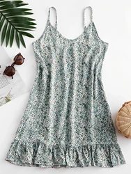 Ladies floral sling holiday lotus leaf skirt dress women's jumpsuit