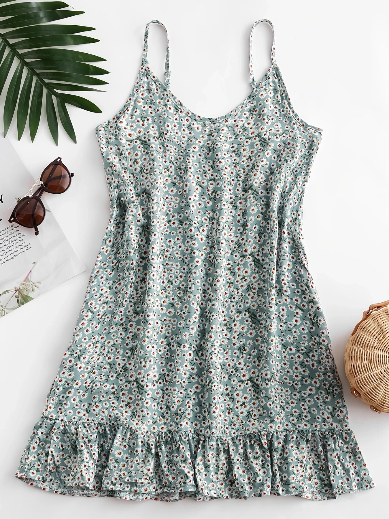 Ladies Floral Sling Holiday Lotus Leaf Skirt Dress Women's Jumpsuit