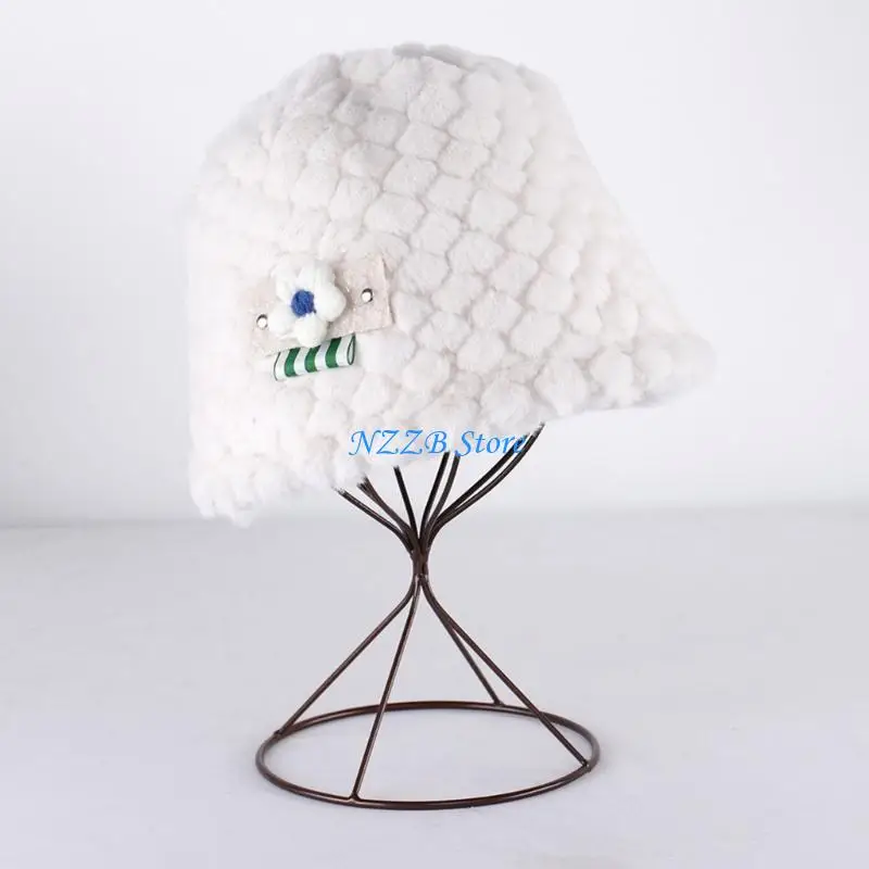 T21F النساء محبوك بيني قبعة زهرة الحياكة دلو القبعات اليدوية قاء زجاجي قبعات كروشيه صياد قبعة شتاء دافئ قبعة هدية #2