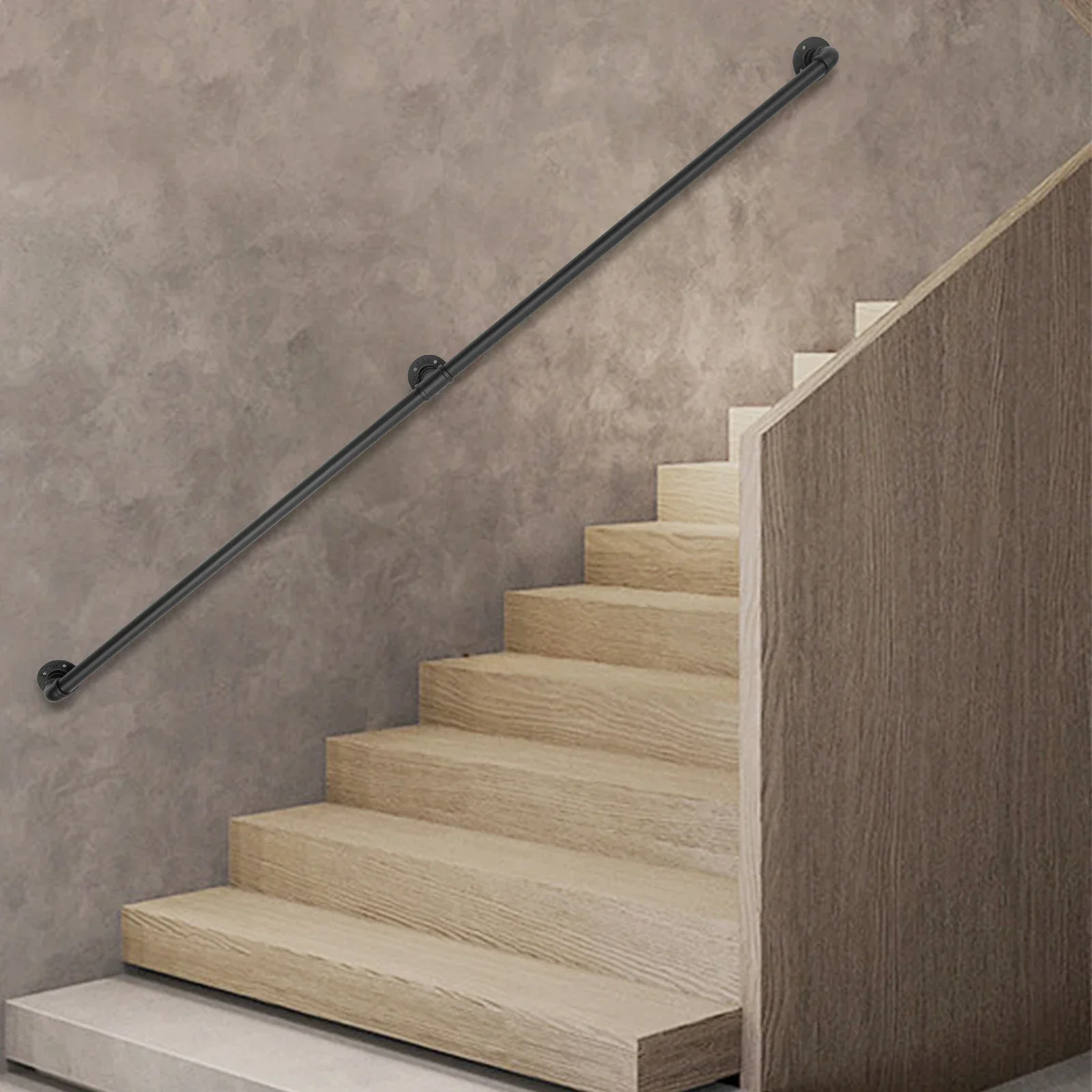 

6.6FT/2M Pipe Stair Handrail Metal Railing Staircase Handrails Wall Mount Non-Slip Safety Stair Rail Outdoor Indoor Handrail