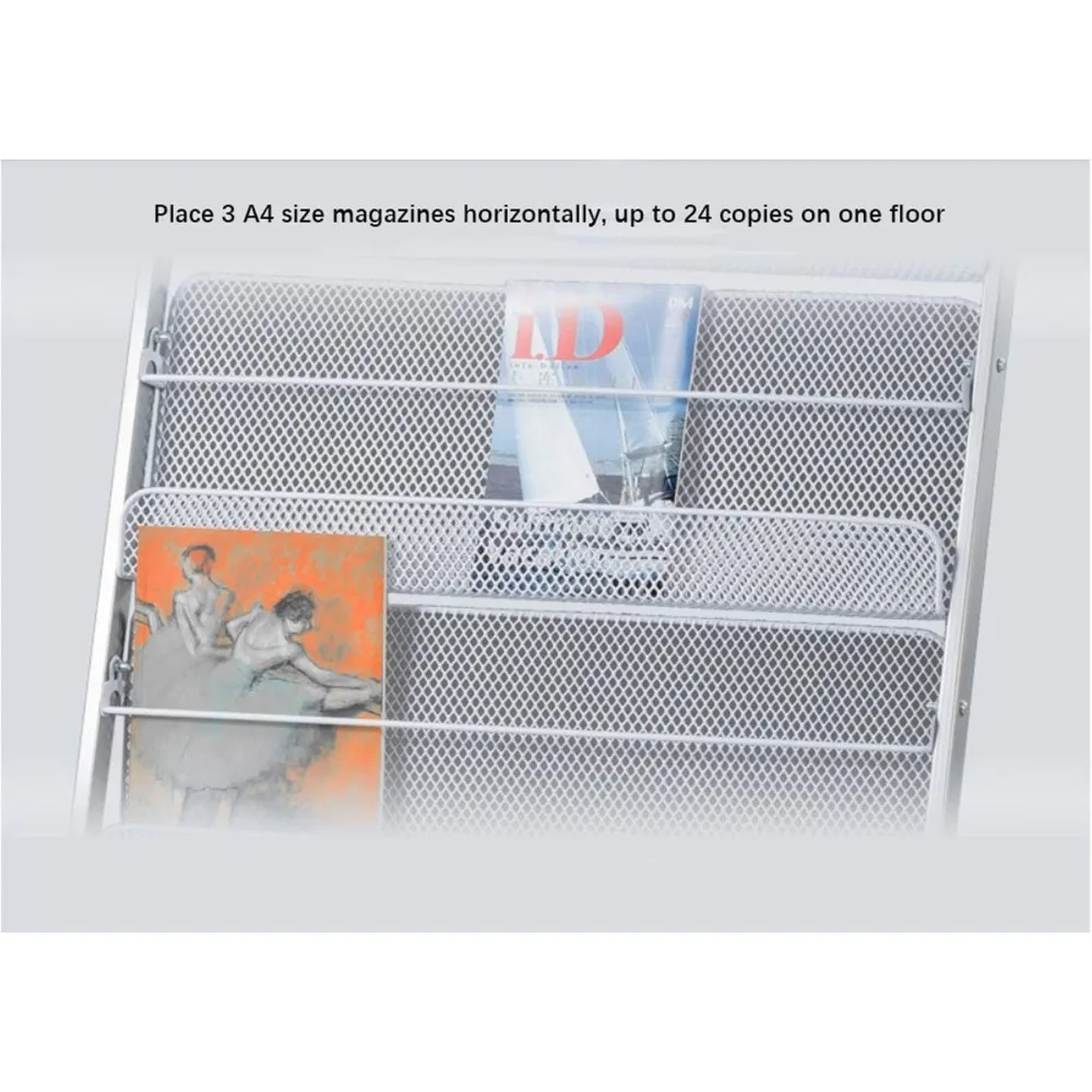 

Floor-Standing Magazine Rack, Carbon Iron Steel, Silver, 4 Large Shelves, Convenient Installation, Suitable for Reception Areas