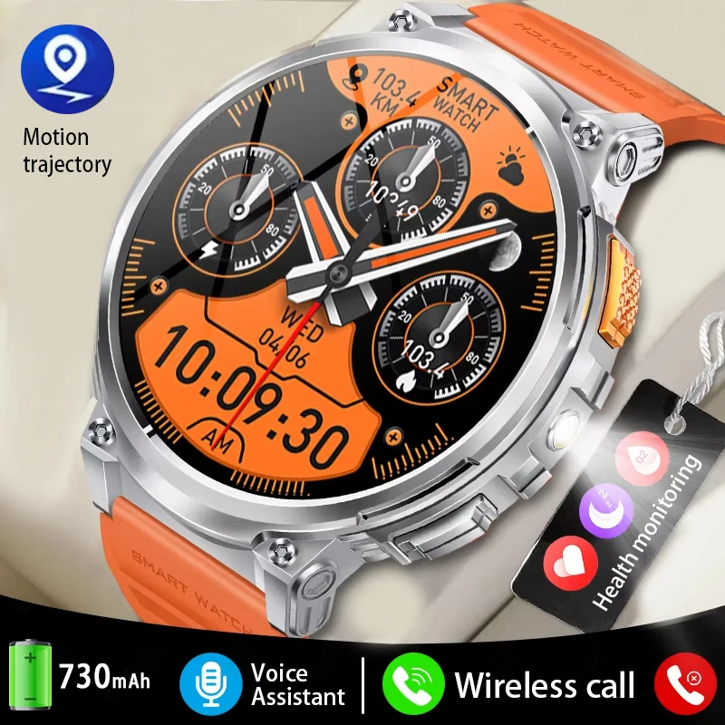 

730mAh Large Capacity Smart Watch for Men - with LED Flashlight, Sports Blood Pressure Monitoring, Bluetooth Calling - Compatibl