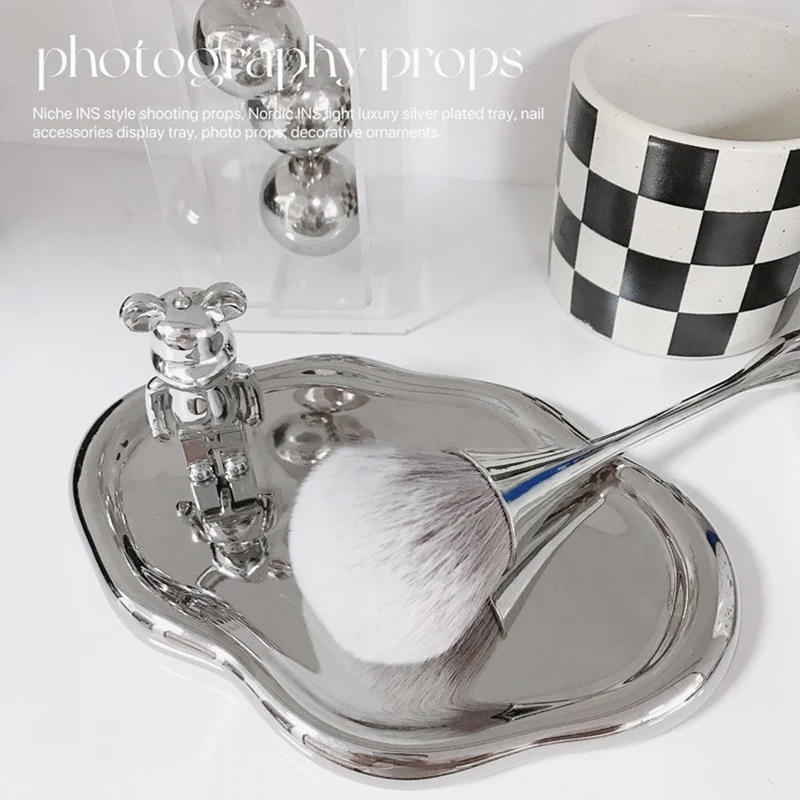 ネイルブラシマニキュアアート用ソフトビッグヘッドジェル研磨ダストクリーニングブラシシルバーネイルアートブラシネイルアクセサリーツール