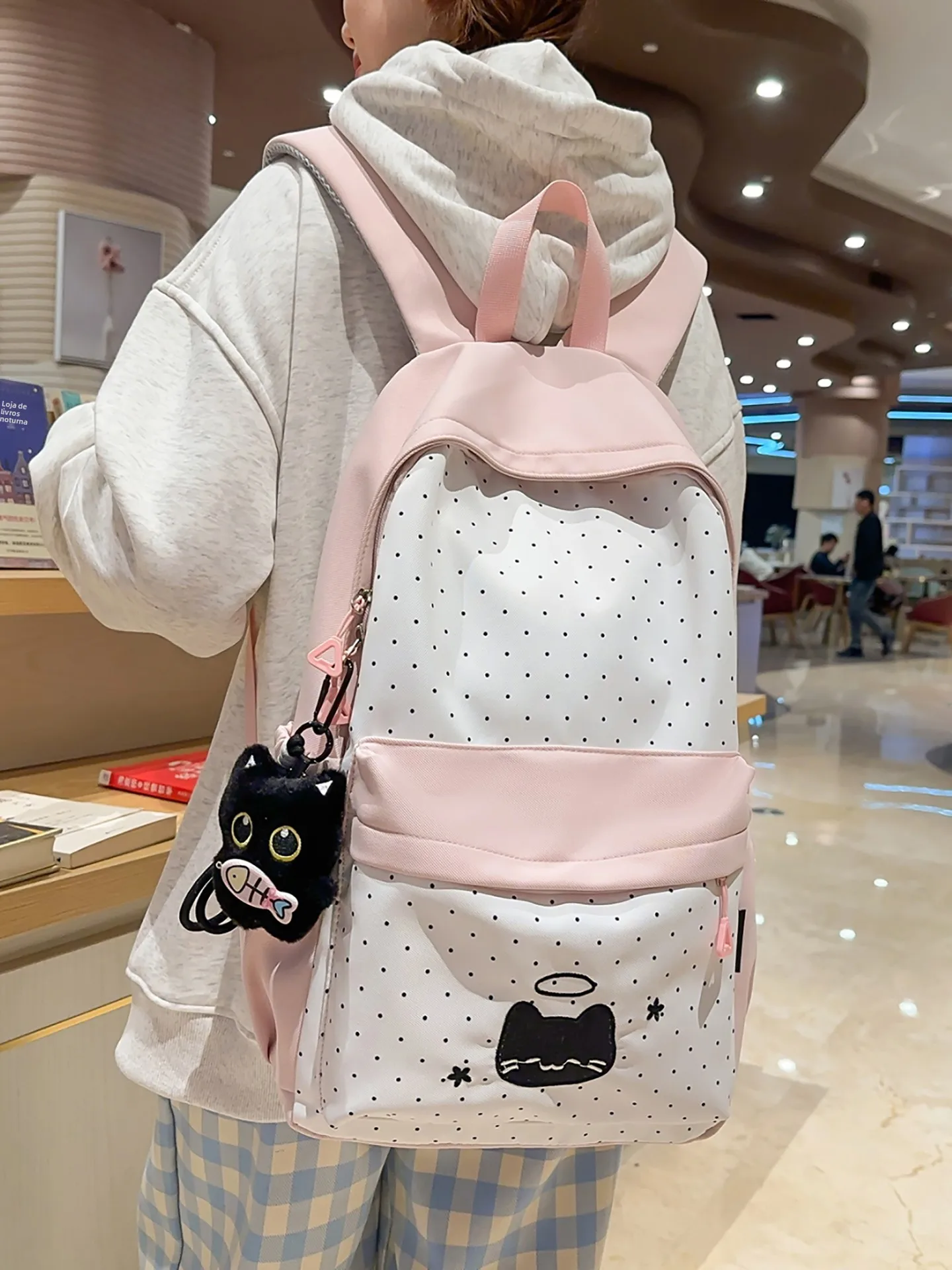 中学生女子向け大容量バックパック-軽量フレッシュカラーブロックダブルショルダーバッグ-毎日の通勤通学旅行に