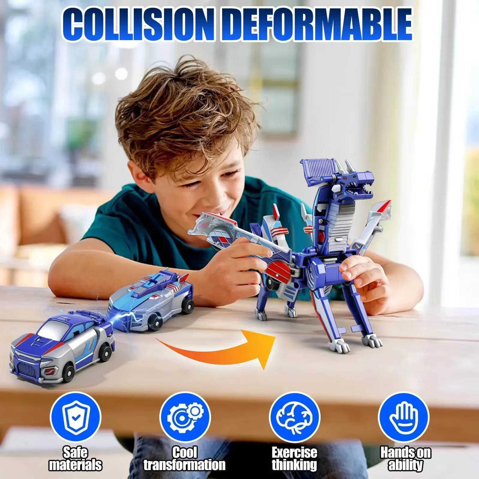 2-in-1 Transforming Car Toy, Magnetic Crash Trigger Deformation Vehicle, Kids Combine Robot Gift for Boys