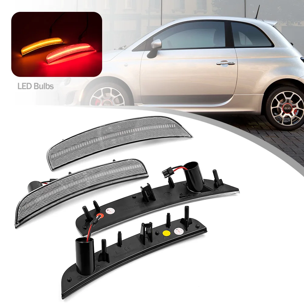 4Pcs For Fiat 500 500E Sports 11 12 13 14 15 16 17 18 19  Led Front Amber Side Marker Blinker Red Rear Turn Signal Lamp Lights