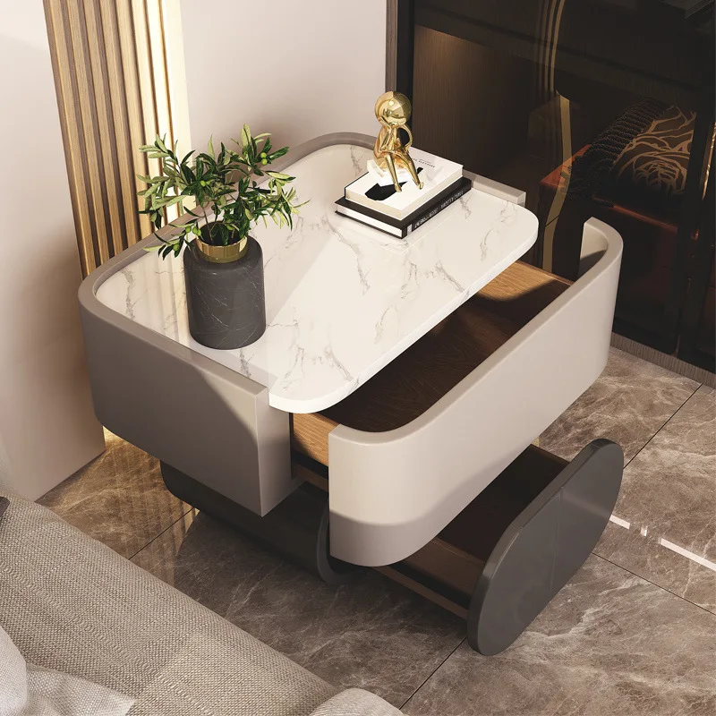 Bedside table, modern minimalist light luxury high-end circular rock slab minimalist bedside small cabinet creative Interne
