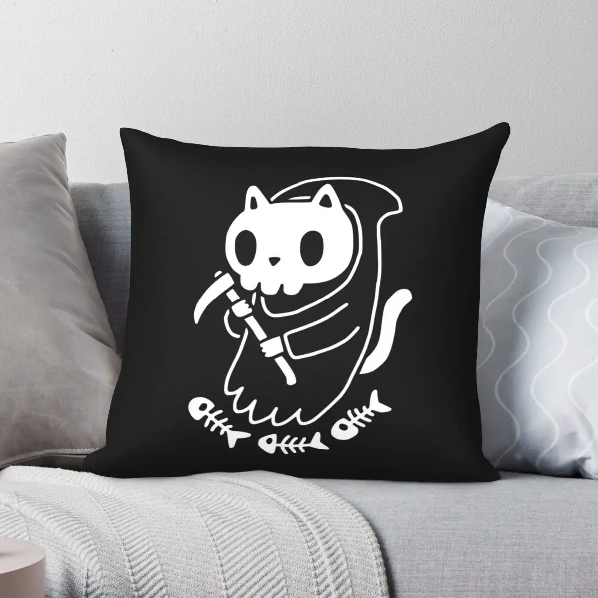 Reaper Cat Pillowcase Polyester Linen Velvet Pattern Zip Decor Home Cushion Cover