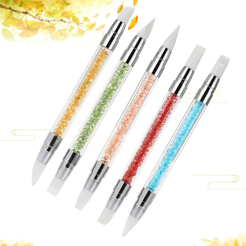 

5pcs Nail Art Carving Pen Set Silicone Double Head Durable Non-Corrosive Nail Sculpture Tool For 3D Flower Pattern Design