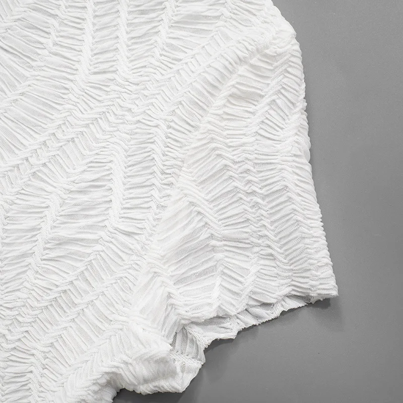 Ruched texturizado branco bodycon mini vestido feminino sexy rendas até fitas meia gola alta manga curta hipster magro festa clubwear