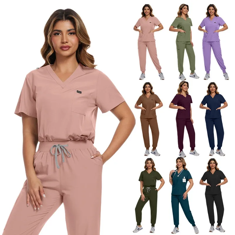 

Unisex Quick Dry Short Sleeve Scrub Suit for Dentists Nurses Doctors Split Set Hospital Workwear Medical Lab Clothing