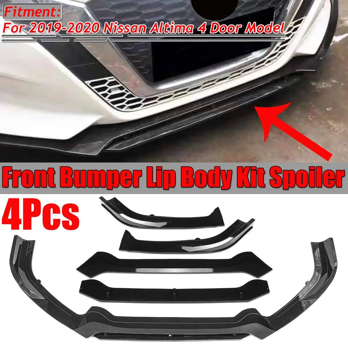 A Set Carbon Fiber Look/Black Car Front Bumper Splitter Lip Body Kit Spoiler Diffuser Protector For Nissan For Altima 2019 2020