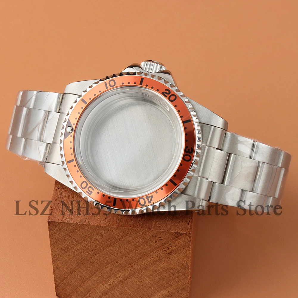 

39.5mm NH35 Vintage Watch Case Orange Bezel Round Sapphire Glass Case For SUB GMT NH35 NH36 Movement Steel Oyster/Jubilee Strap