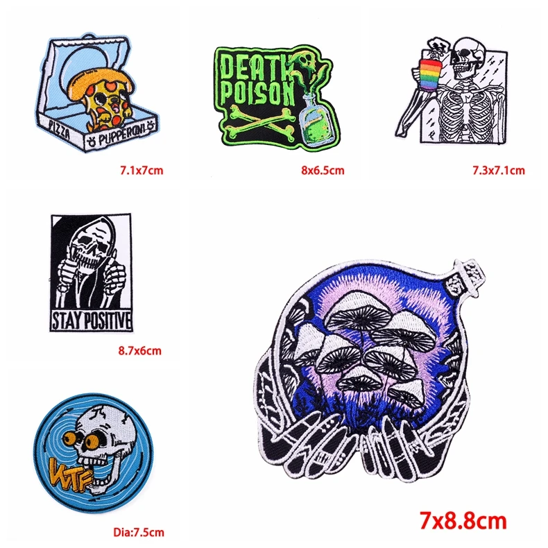 Prajna 10PCS/lots Punk Skull Embroidery Patch Iron On Patches For Clothing DIY Rock Skeleton Patches On Clothes Ironing Stickers