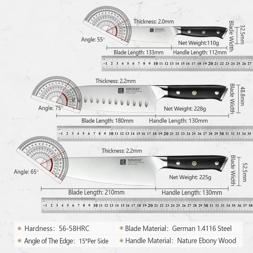 XINZUO 3pcs Kitchen Chef Santoku Utility Knives Set High Carbon Din 1.4116 Stainless Steel Cook Set Kitchen Accessories