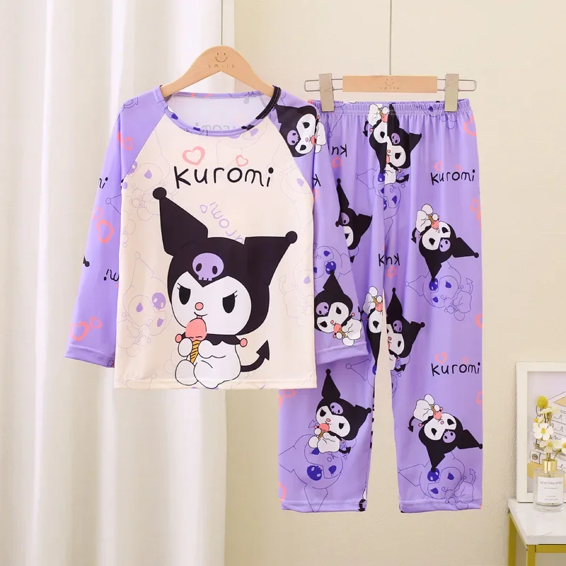 Miniso Kawaii Anime Kuromi My Melody Cinnamoroll Children's Pajamas Sets 2024 Spring Kids Sleepwear Girl Pijama Cute Loungewear