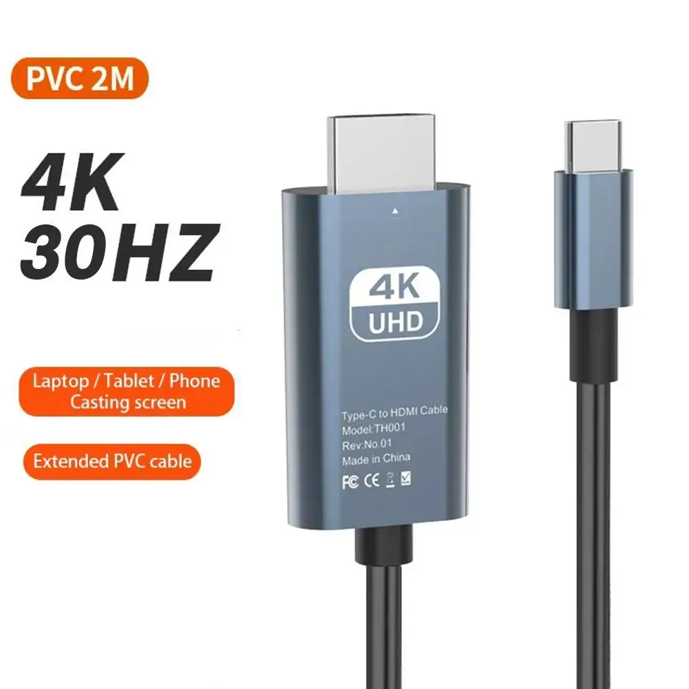 Adaptateur de câble USB C vers HDMI 2.0 4K, qualité d'image ultra claire, prenant en charge la résolution 3840x2160, type-c vers HDMI