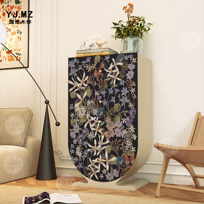 French medieval flower solid wood chest entry decorative cabinet