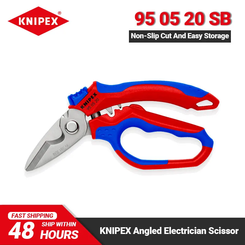 KNIPEX Tools 95 05 20 SB 45 Degree Angle Electrician Scissors with Opening Spring for Easy Storage Hardness Cutting Edges Shears