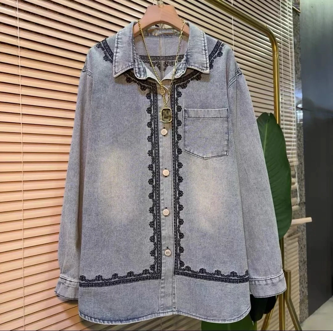 

SuperAen Весна 2026: Новая женская свободная рубашка-пальто в корейском стиле с вышивкой, отложным воротником и длинными рукавами, модная повседневная модель