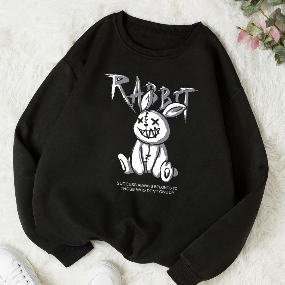 

Bad Laughing Rabbit Print Women Hoodies Harajuku Crewneck Basic Hoodie Hip Hop Fashion Sweatshirt Autumn Casual Fleece Clothes