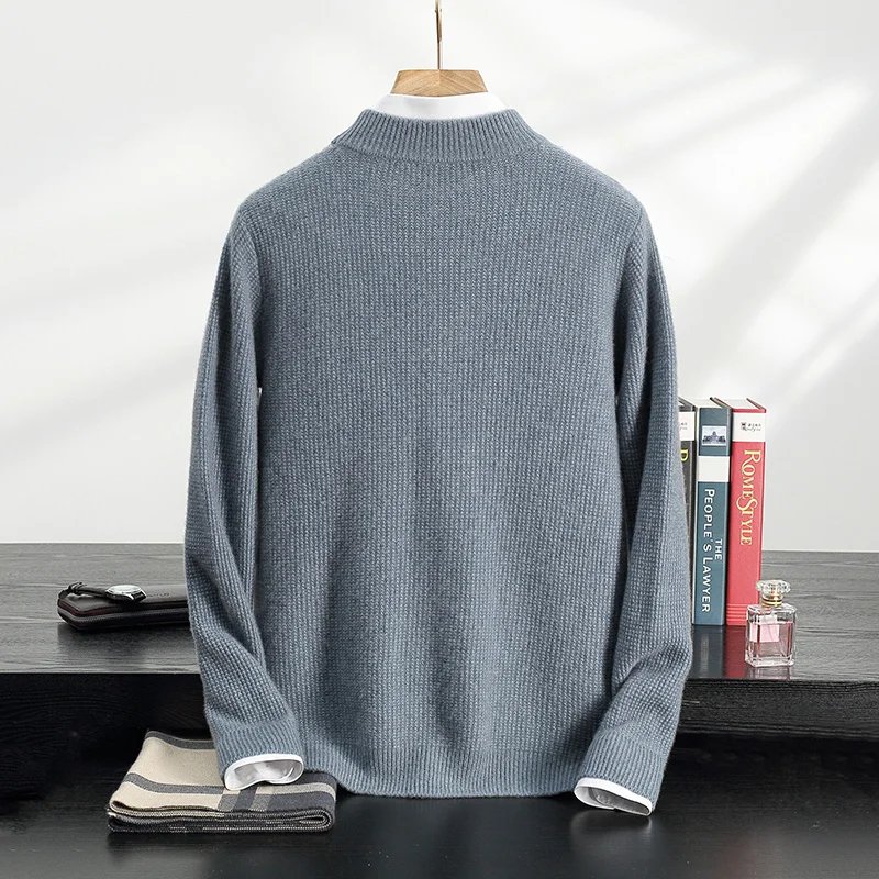 Thickened Cashmere Sweater Men\'s Autumn And Winter New Semi-High Neck Pullover Business Casual Sweater Loose Bottoming ShirtCoat