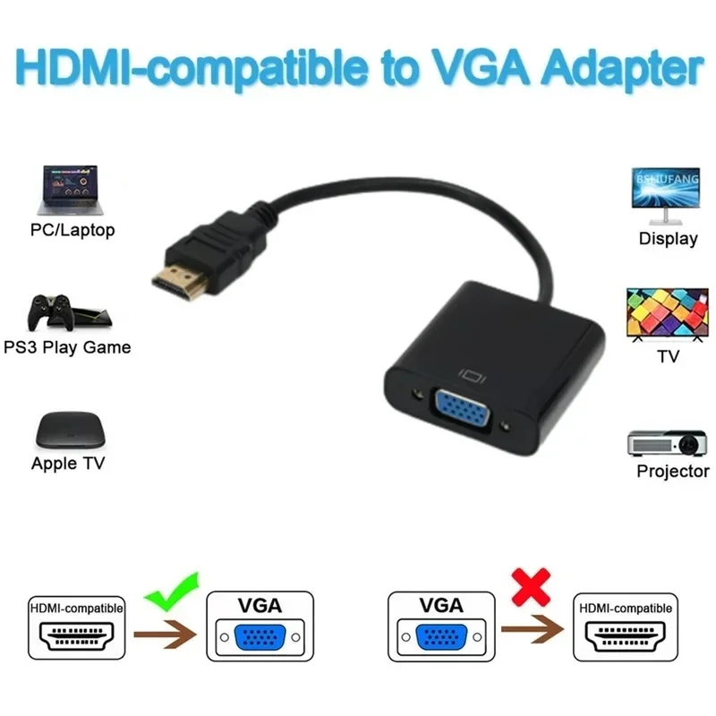 1-4Set HD 1080P HDMI To VGA Converter HDMI Cable With Audio Power Supply HDMI Male To VGA Female Adapter