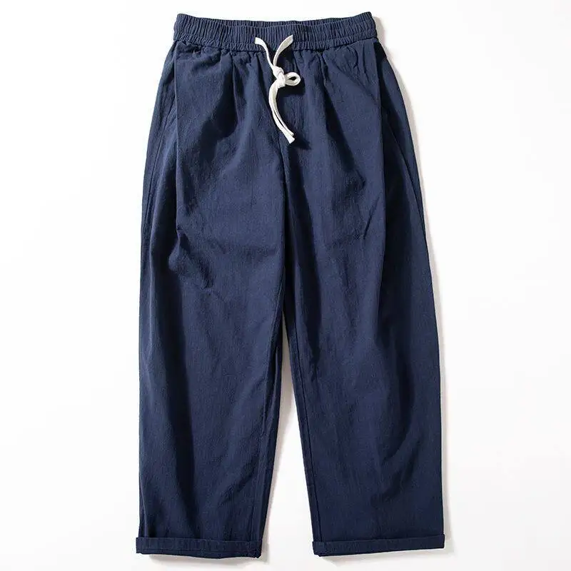 Cotton Linen Men's Summer Thin New Loose Straight Casual Pants Trendy Black Drawstring Sweatpants Breathable Comfortable Youth
