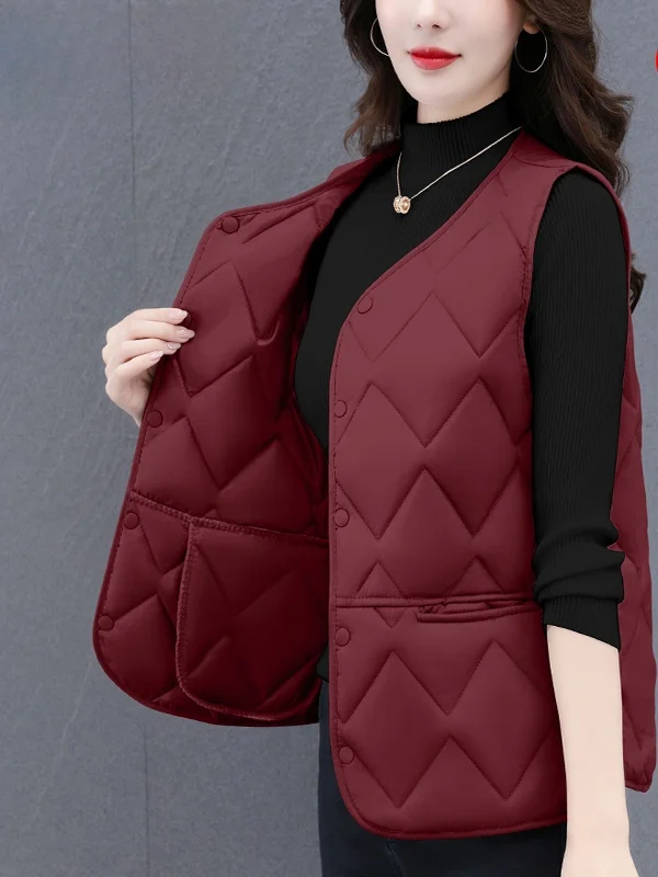 

Теплый хлопковый жилет, женская верхняя одежда, осенне-зимний новый универсальный хлопковый жилет средней длины для мам, Thiened с v-образным вырезом, длина