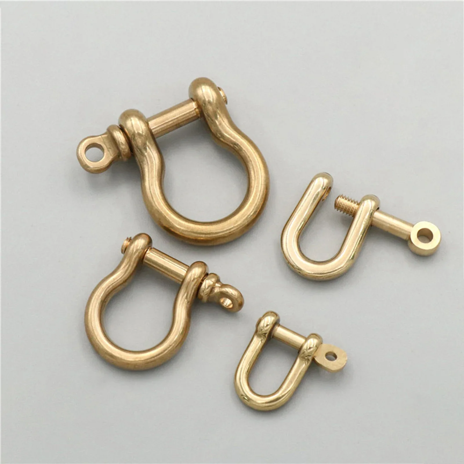 10pcs 6/7/10/15mm Solid Brass Carabiner D Bow Shackle Fob Keychain Hooks Screw Joint Connector Buckle U-shape Decor Leather Belt