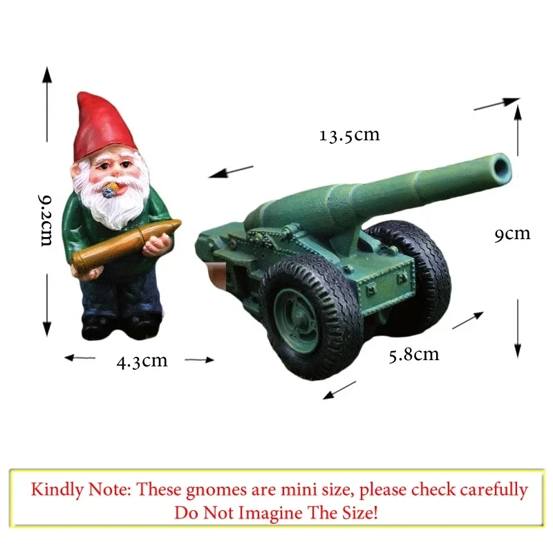 2pcs/Set Creative Mini Funny Cute Dwarf And Cannon Resin Gnome Statue DIY Bonsai Decoration For Home Office Desk Sculpture Decor