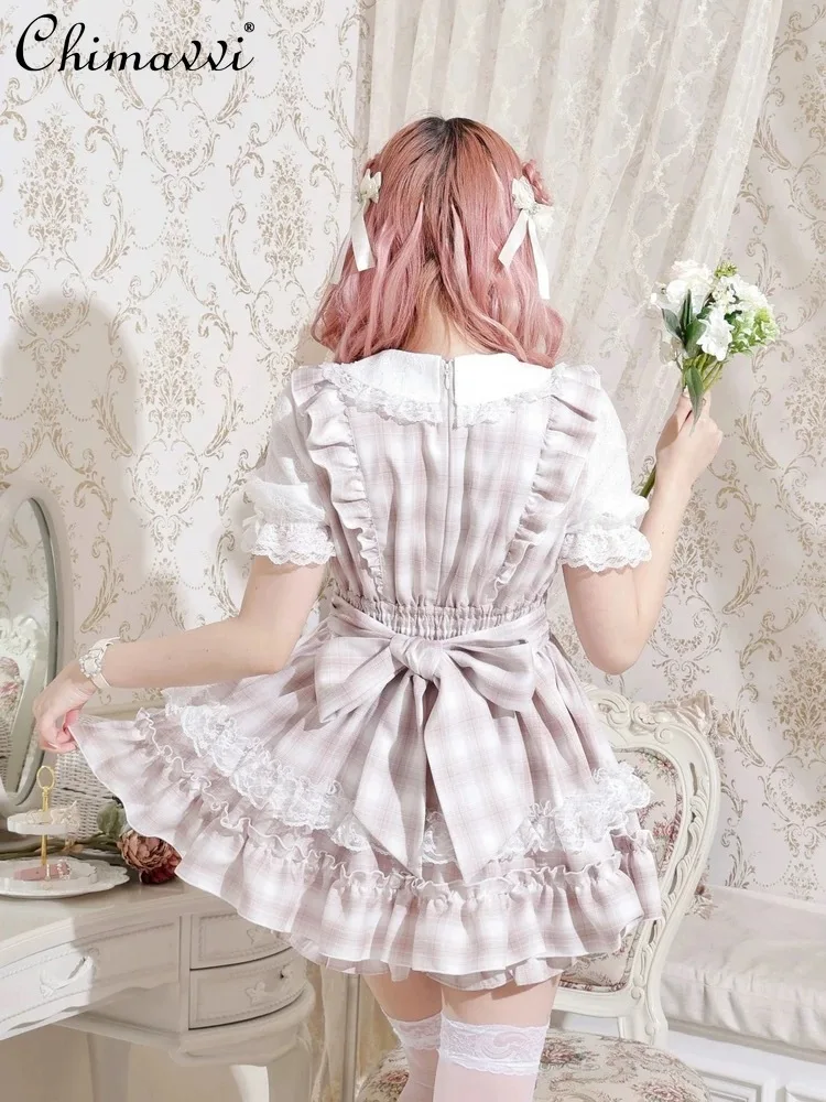 日本の菌柄レースプリンセスドレスセット 2025 夏服 スイートボウ半袖スリムトップ + ショートパンツ ロリータツーピースセット