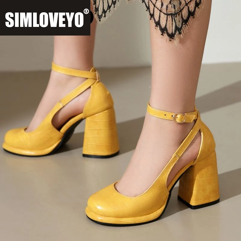 

SIMLOVEYO Модные женские туфли-лодочки 32 33 с круглым носком и блочным каблуком, платформа 9 см, пряжка на щиколотке, ремешок, большой размер 42 43 Сексуальная обувь для свиданий